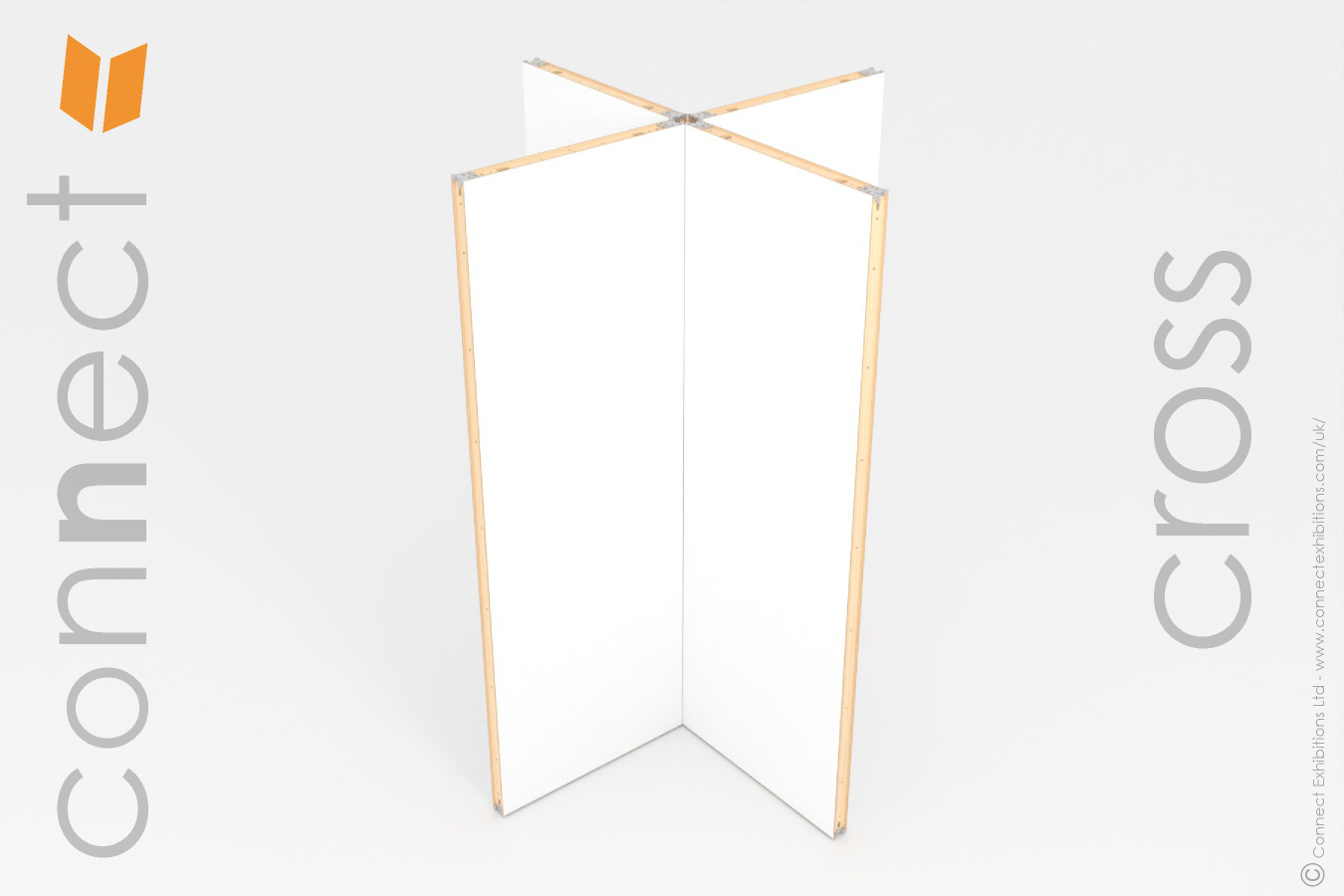 4 panels, white-exhibition-walls-cross configuration freestanding